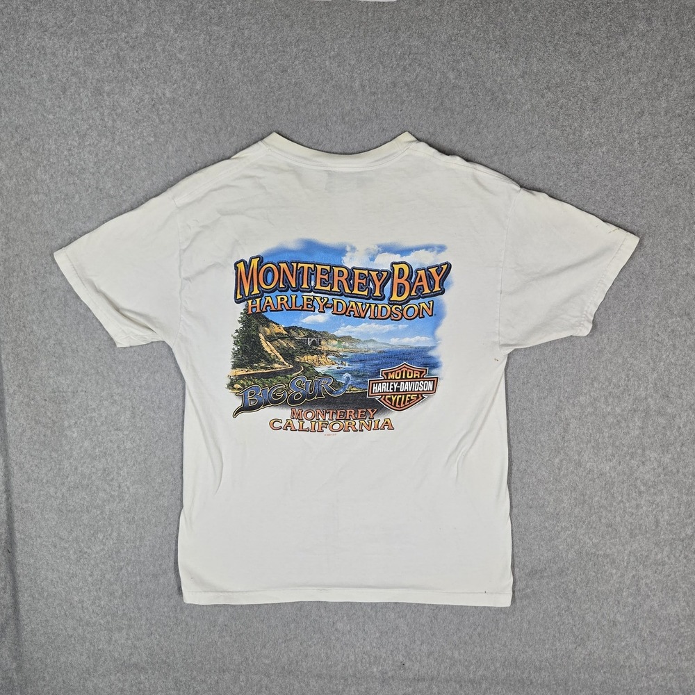 VINTAGE Harley-Davidson Men Shirt L White Graphic Monterey Bay Motorcycle READ